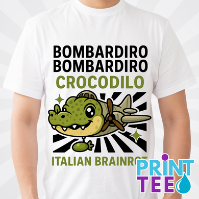 Bombardiro Crocodilo Italian Brainrot T-Shirt in White