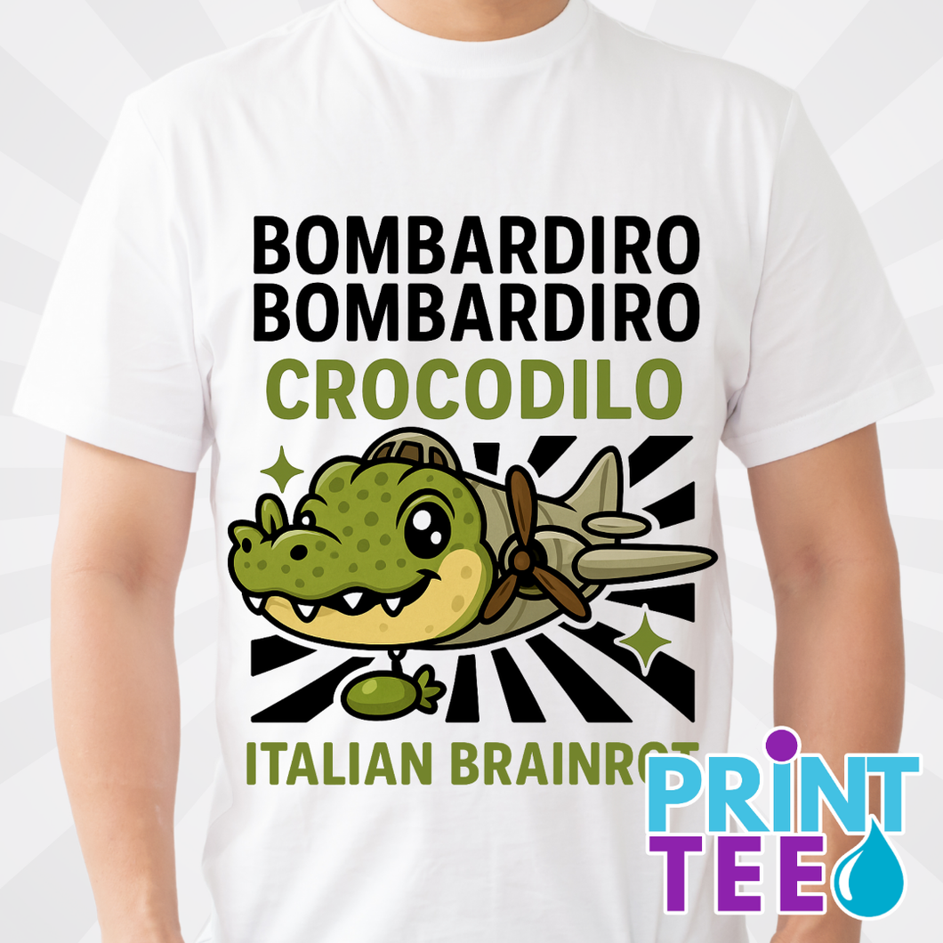 Bombardiro Crocodilo Italian Brainrot T-Shirt in White