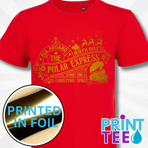 Christmas Matching PJ's, Polar Express T-Shirt in Red – Foil Christmas Print
