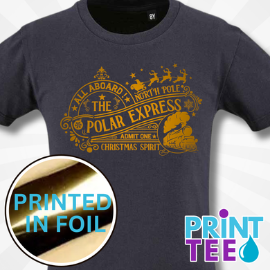 Christmas Matching PJ's, Polar Express T-Shirt in Navy – Foil Christmas Print