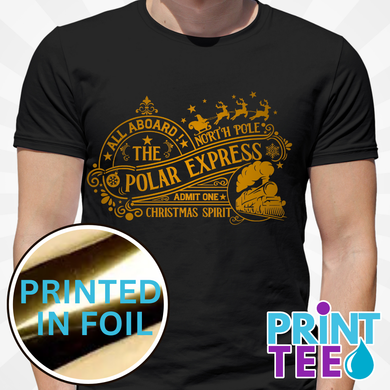 Christmas Matching PJ's, Polar Express T-Shirt in Black – Foil Christmas Print